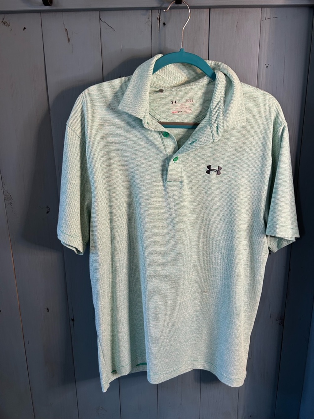 Under Armour Men's Loose Fit Light Mint/ White Micro Striped Polo Shirt | Size L
